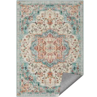 SONGMICS HOME Teppich, 120 x 170 cm, Wohnzimmerteppich, Rutschfester Teppich, traditioneller Vintage-Stil, für Wohnzimmer, Küche, Flur, Esszimmer, maschinenwaschbar, aquamarinblau TAR032Q01