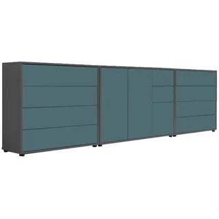 Mid.you Sideboard , Anthrazit, Petrol , Holzwerkstoff , 1 Fächer , 10 Schubladen , 263.5x73x33 cm , Made in Germany , erweiterbar, stehend, in verschiedenen Größen erhältlich , Kleinmöbel, Kommoden, Sideboards