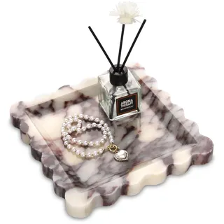 Marmor Tablett Gewelltem 20 x 20 cm Kosmetiktabletts Badezimmer Tablett Luxuriöses Organizer Dekotablett Calacatta Lila