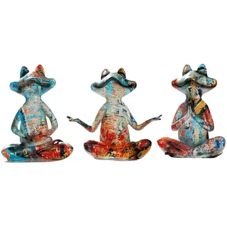 DRW Frösche mit Yoga-Positionen, Set mit 3 Stück, 5 x 8 x 13 cm