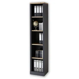 Stella Trading JASMIN Aktenregal in Graphit, Artisan Eiche Optik - Standregal mit 5 offenen Fächern - Landhausstil Büromöbel Komplettset - 43 x 204 x 38 cm (B/H/T)