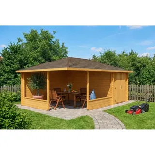 5-Eck Gartenlaube Maik-40 Natur 600 cm x 425 cm, imprägniert