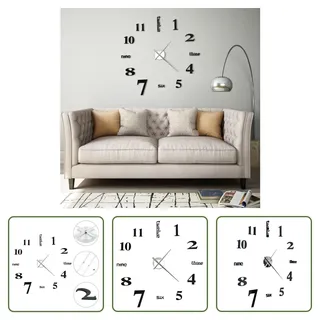 The Living Store 3D-Wanduhr Modernes Design 100 cm XXL Schwarz - Schwarz