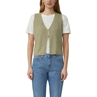 Strickweste S.OLIVER, Damen, Gr. 44, oliv, Strick, Obermaterial: 76% Baumwolle, 24% Polyamid, unifarben, normal hüftbedeckend, V-Ausschnitt, Westen Strickweste, mit 2-Knopf-Verschluss