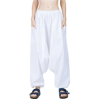 CandyHusky Hippie Boho Gypsy Aladdin Yoga Haremhose aus Baumwolle (Weiß)