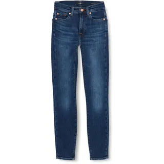 7 For All Mankind Damen Hw Skinny Slim Illusion Highline With Embellished Squiggle Jeans, Dark Blue, 28W / 28L EU