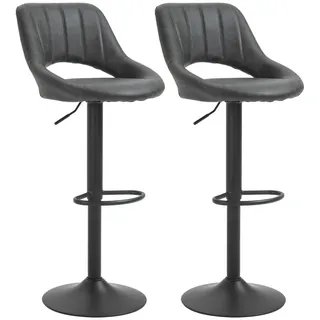 Homcom Barhocker-Set, 2 Hocker, Küchenhocker, Lederoptik, drehbar mit Fußstütze , Grau , Kunststoff , 47x109x52 cm , Esszimmer, Barmöbel, Barhocker