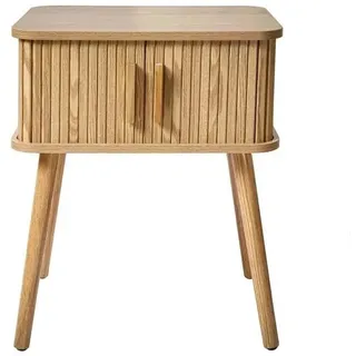 Calicosy Nachttisch mit Eichenmuster 2 Schiebetüren H59 cm - Ernest , Eschefarben , Holzwerkstoff , 35x58.5x38.5 cm , Schlafzimmer, Nachtkästchen