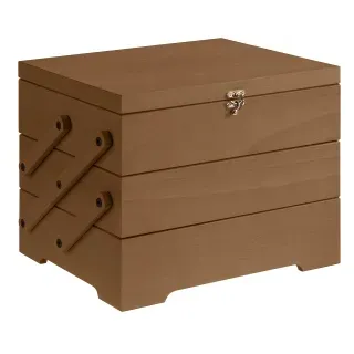 APS SEWING BASKET Buffet Box, Aufklappbare Box mit 3 Fächern, Dunkles Holz