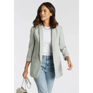 Longblazer LAURA SCOTT, Damen, Gr. 38, grün (mint), Web, Obermaterial: 90% Polyester, 10% Elasthan. Futter: 100% Polyester, figurbetont hüftbedeckend, Blazer Longblazer, mit gerafften Ärmeln, Topseller