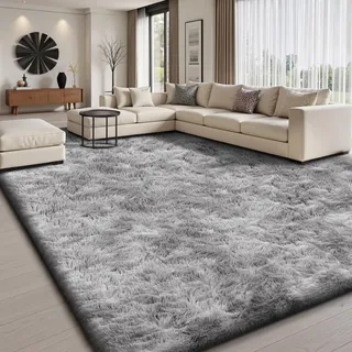 Sour Lemon Hochflor Teppich Grau Teppich Wohnzimmer 200x300 Waschbar Anti-Rutsch Extra Große Teppiche Schlafzimmer Flauschige Moderne Teppiche Matte Teppichen für Schlafzimmer Kinderzimmer