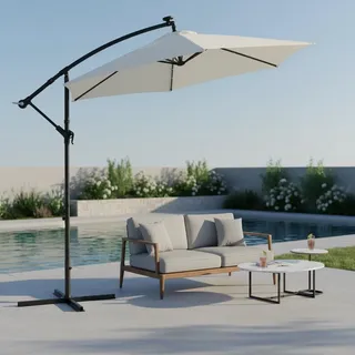 Mucola Kurbelschirm Sonnenschirm Ampelschirm Gartenschirm Marktschirm Strandschirm Terrassenschirm Sonnenschutz - Beige mit LED 3 m - Beige