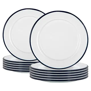 Weiße Emaille-Seitenplatten - 20 cm - Marine - 12er Pack