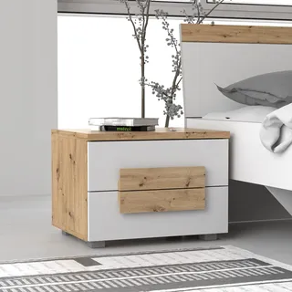 Forte Nachtkommode mit 2 Schubladen, in Artisan Eiche + Weiß, 50,2 x 37,3 x 41,3 cm