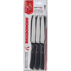 Inoxbonomi 38006 Blister 6 Stück, Steakmesser oder Pizzamesser 12 cm, genieteter Griff, anthrazit