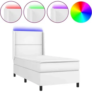 vidaXL Boxspringbett mit Matratze & LED Weiß 100x200 cm Kunstleder