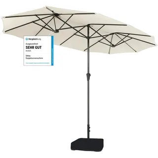 Sekey 220×400 cm Doppelsonnenschirm mit Kurbel & Sonnenschirm-Ständer | XXL Garten-Sonnenschirm für Terrasse, Balkon, Strand – Windfest, UV 50+, inkl. 50kg Sandsack-Basis