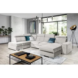 Wohnlandschaft Schlafsofa NOLAN inkl. USB in Stoff Element Creme Ottomane Rechts