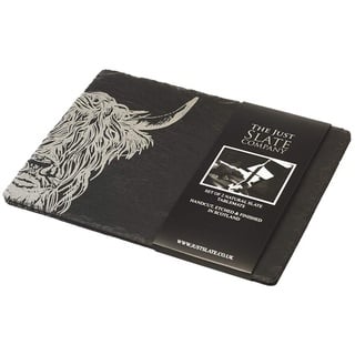 Just Slate Highland Cow Tischsets (X2), Schwarz, 11 x 11 cm