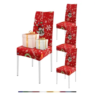FIGOOO Stuhlhussen Weihnachten 4er Set Stretch Stuhlhussen für Esszimmerstühle Elastisch Moderne Universal Xmas Stuhlbezug für Weihnachtstag Party Festlich(Schneeflocken,4er Set)
