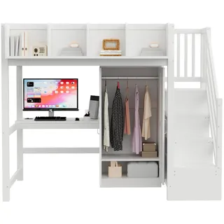 Flieks Hochbett 90x200cm Schreibtisch Schrank LED Weiß , Holz , 90x200 cm , Babymöbel & Kindermöbel, Kinderzimmer & Jugendzimmer, Kinderbetten, Hochbetten