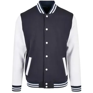 Build Your Brand Basic College Jacket – Unisex College Jacke im Regular Fit aus Baumwolle & Polyester mit Rippkragen, Knopfleiste & Taschen, ideal für Freizeit & Veredelung,Navy/White,S