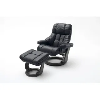 InnoSeat Robas Lund Relaxsessel Calgary XXL mit Hocker, bis 180 kg belastbar, Echtleder schwarz, Gestell Holz schwarz,