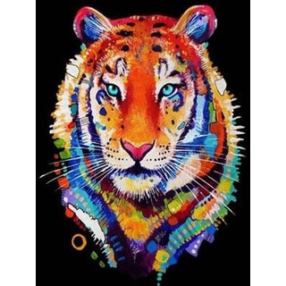 Diamond Painting Set, Bild mit Motiv Tiger und Zubehör, Größe ca. 35 x 25 cm, Bastelset zum Malen mit Glitzersteinchen für Kinder ab 5 Jahren