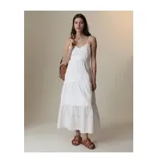 Womens Per Una Midaxi-Stufenkleid aus reiner Baumwolle mit Trägern und Lochstickerei - Soft White, Soft White, 8-REG