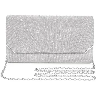 XFSRG Plissierte Abendhandtasche Damen Clutch Handtaschen 22×14×4,5 cm Elegante Handtasche Damen Geeignet für Alltag und Besondere Anlässe (Silber)