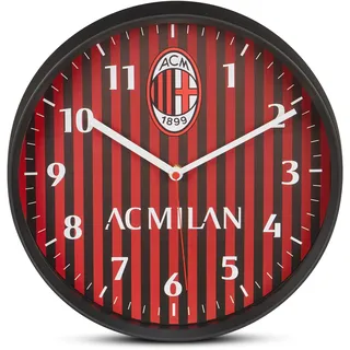 Seven AC Mailand Quarz-Wanduhr mit Uhrwerk, Geschenkidee für Kinder und Erwachsene, rot, gestreift, Fußball-Fans