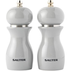 Salter 7613 GYXR Salz & Pfeffermühle Set - Küchenmühleset, Küche salzmühle, einstellbar Hartkeramik Schleifmechanismus, feines bis grobes Mahlen, Gewürzmühlen, 26g Salz/13g Pfeffer, glänzend Grau