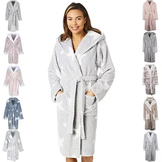 Light & Shade Pretty Woman PWC6800 Damen Koralle Supersoft Fleece Morgenmantel Bademantel, Grauer Stern, S/M