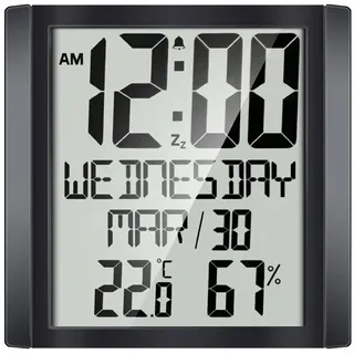 INF Große digitale Wanduhr mit Datum und Temperatur - Weiß