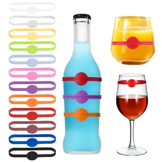 Glasmarker Silikon 12 Stück Wein Trinken Marker Glasmarkierer Bunte Glas Markierung Trinkgläser Wiederverwendbarer Glas Kennzeichnung Teebeutel Halter für Party Weinglas, Trinkglas (Mehrfarbig)