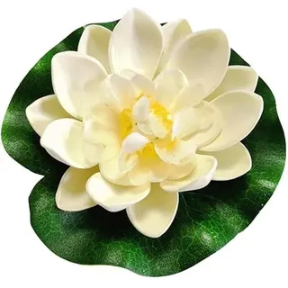 Gammaeon Künstliche Seerose Schwimmend, 10 cm, Weiß, Teichdekoration, Wasserpflanze für Mini-Teich