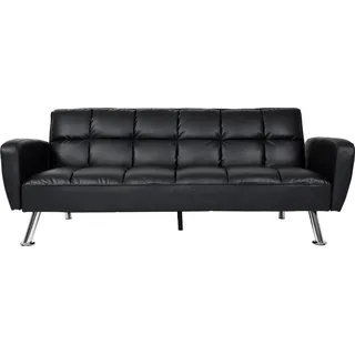 Sofa HWC-K19, Couch Schlafsofa Gästebett Bettsofa Klappsofa, Nosagfederung Schlaffunktion 203cm Kunstleder schwarz - Schwarz