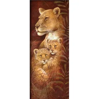 ParNarZar Diamond Painting Mutter Löwe und Zwillinge Gross 40x105cm Ganzes Bild Geklebt 5D Runde Steine Mosaikherstellung Kunsthandwerk für Treppe Dekoration