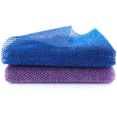 WLLHYF 2 Stück Afrikanisches Peelingnetz Nylon Rückenschrubber Dusche Waschlappen Körperreinigung Spa Massage Badetuch Tiefenreinigung Afrikanischer Netzschwamm für Damen Herren (Blau Lila)