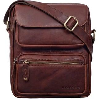 ROYALZ 'Florida' Schultertasche Herren Klein Leder Vintage Look Kleine Umhängetasche Männer mini Messenger Bag Ledertasche, Farbe:Roma Cognac Braun