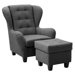 Home Affaire Ohrensessel Alexander Mikrofaser 92 x 103 x 93 cm Grau mit Hocker