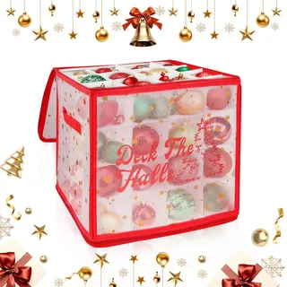 Weihnachtskugeln Aufbewahrung Weihnachtsschmuck Aufbewahrungsbox: Aufbewahrungsbox für Christbaumkugeln und Weihnachtsschmuck - 64 Fächer je 8 cm, Zusammenklappbar, Transparent