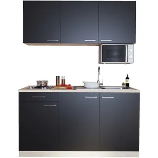 Respekta Küchenzeile 150 cm Schwarz-Eiche sägerau