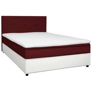 Carryhome Boxbett , Rot, Weiß , Textil , H2 , Höhe ca. 19 cm , 160x200 cm , gepolstertes Kopfteil, Stoffauswahl, Topper durchgehend, in verschiedenen Größen erhältlich , Schlafzimmer, Betten, Boxspringbetten