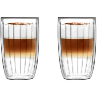 Vialli Design Set 2 x Thermoisolierten TULIP 350 ml Tassen mit Henkel | Glasbecher zum Servieren von Kaffee, Espresso, Tee, Kaltgetränken und Getränken