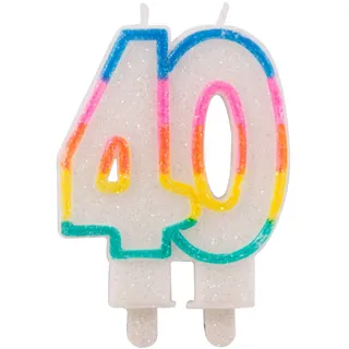 Folat 22894 – Glitzerkuchenkerze Regenbogen mit Halterung – Zahl 40 – ca. 9 x 6 x 1,5 cm