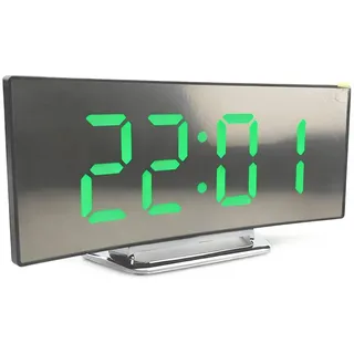 ThreeH Moderner LED Schreibtischuhr mit Kurve & Spiegelfläche - Großes Display & Schlummerfunktion für Zuhause & Beruf