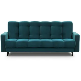 Schlafsofa Nancy BIS Dreisitzer mit Schlaffunktion Bettkasten Polstersofa aus Velours Sofa mit Federkern Holzbeine, Stoff: kronos 04 - marine - Türkis