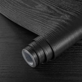 Hode Klebefolie Möbel Holzoptik Schwarz 90X600cm Möbelfolie Selbstklebende Tapete Holz Folie für Möbel Küche Schränke Fensterbänke Wasserdicht