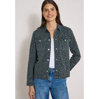 Hemdjacke CECIL, Damen, Gr. XS (36), grün (dried olive grün), Web, Obermaterial: 81% Baumwolle, 17% Polyester, 2% Elasthan, regular fit hüftbedeckend, Rundhals, Jacken Hemdjacke, Bedruckte Jeansjacke mit Animal-Muster